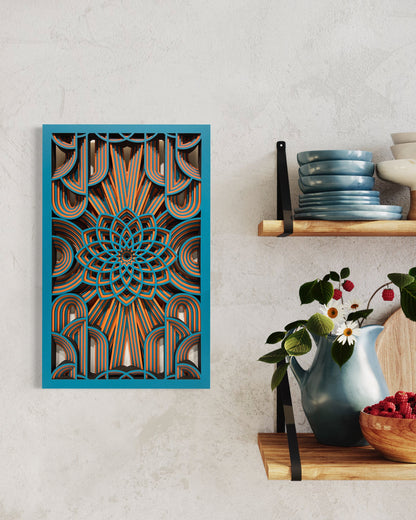 Flower of Life Wooden Wall Art | Color Ocean And Brownish Orange