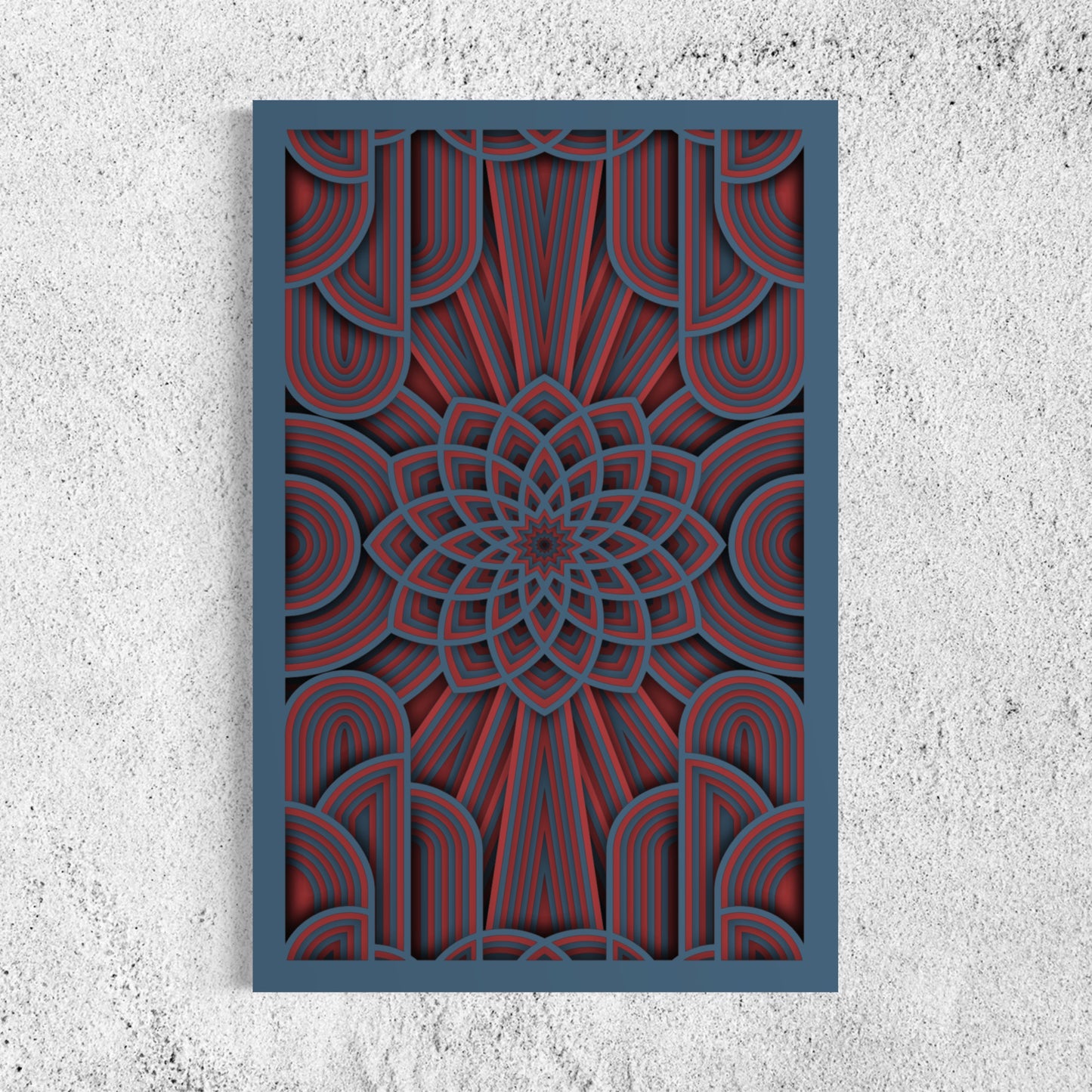 Flower of Life Wooden Wall Art | Color Denim and Dull Red