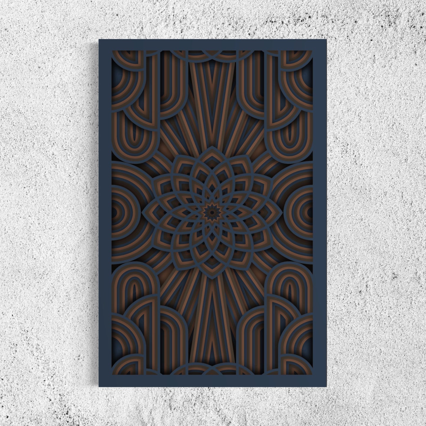 Flower of Life Wooden Wall Art | Color Woody Brown, Brown Bear And Dark Blue Grey