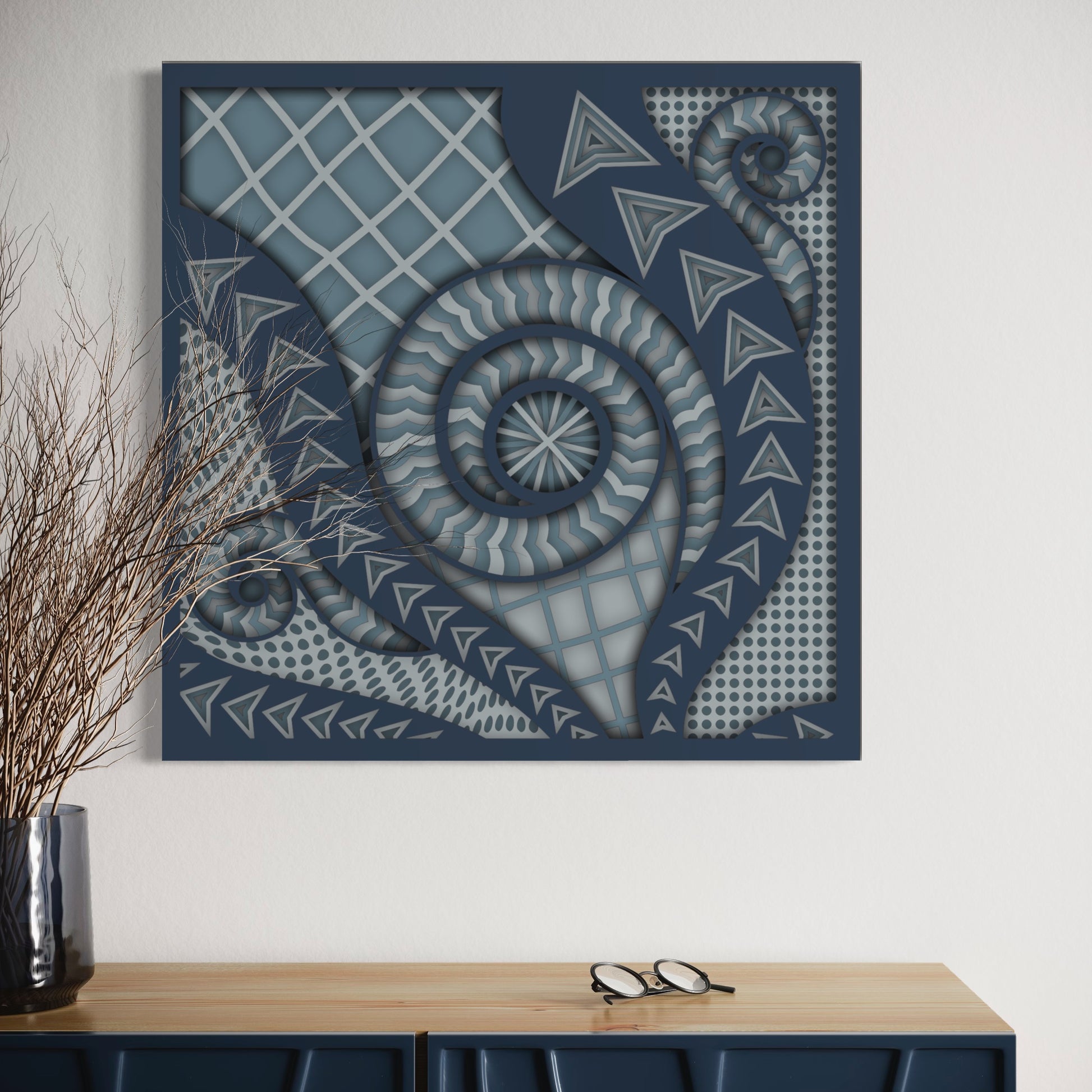 Chronicles Wood Wall Art | Color Blue Grey,Dark Blue Grey and Hit Grey