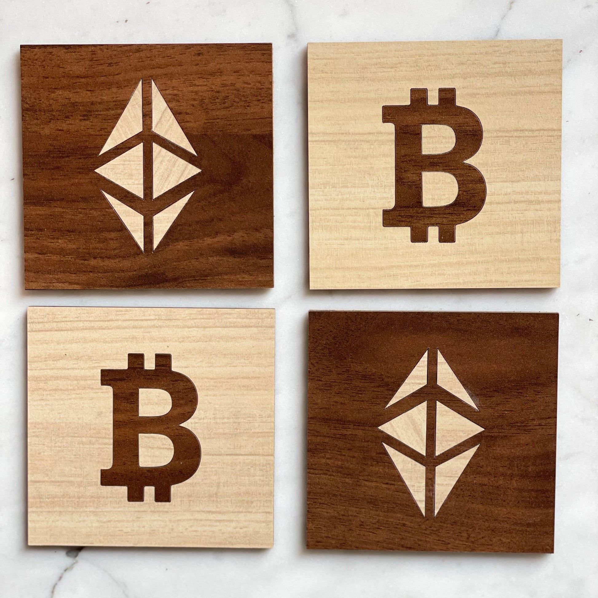 Bitcoin & Ethereum Coaster Set | Inlay Coasters | Crypto Coaster | Decorative Coasters