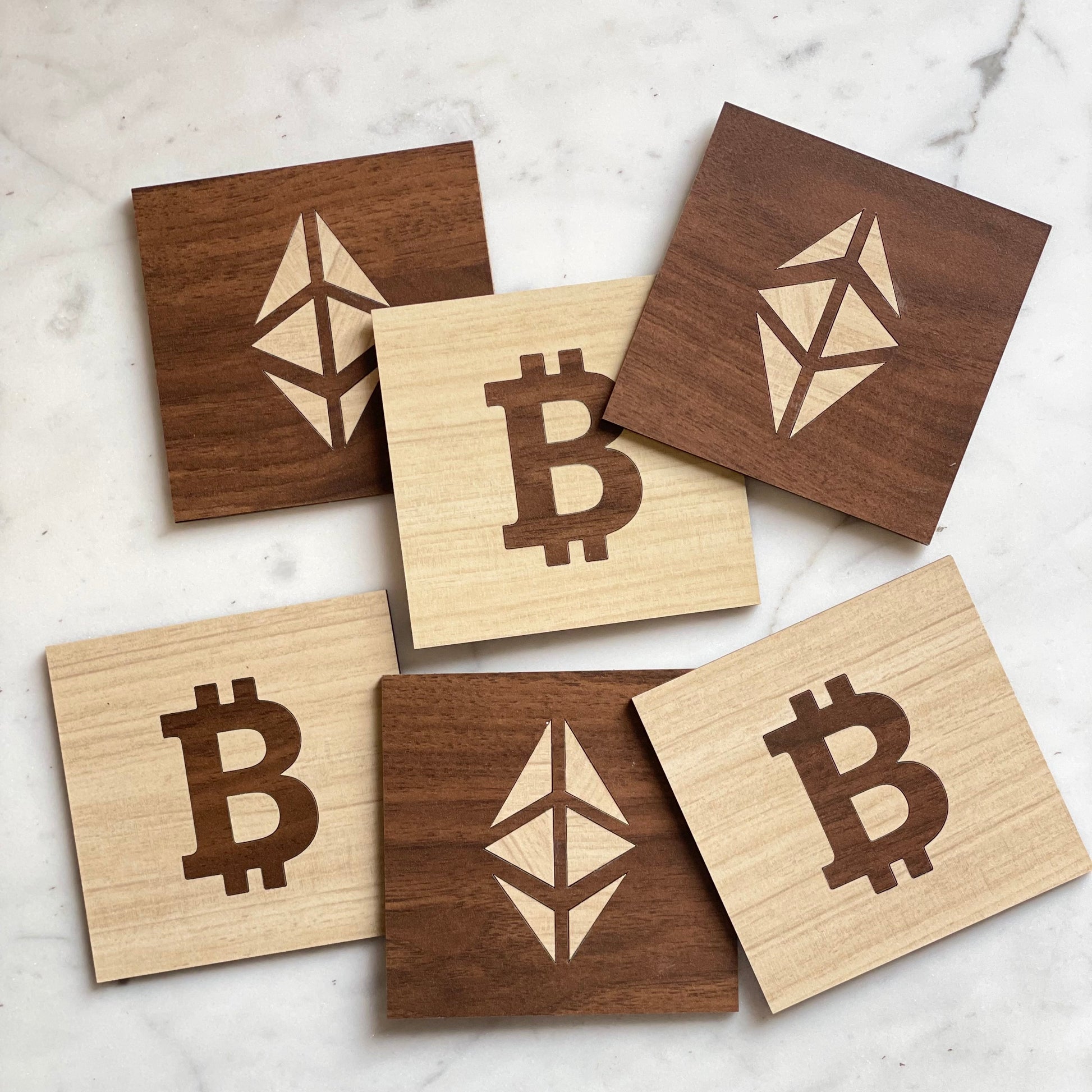 Bitcoin & Ethereum Coaster Set | Inlay Coasters | Crypto Coaster | Decorative Coasters