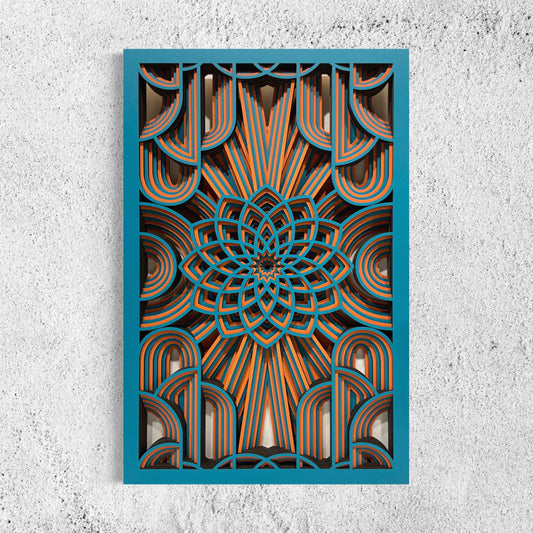 Flower of Life Wooden Wall Art | Color Brownish Orange And Ocean