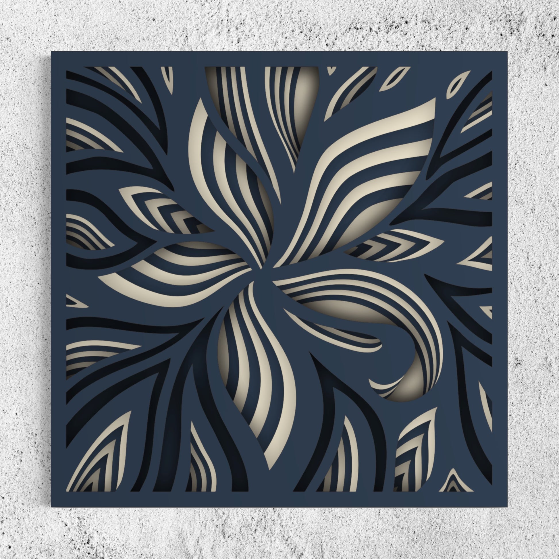 Lily Wooden Wall Art | 15 x 15 Inch | Color Dark Blue Grey And Pearl Bush 