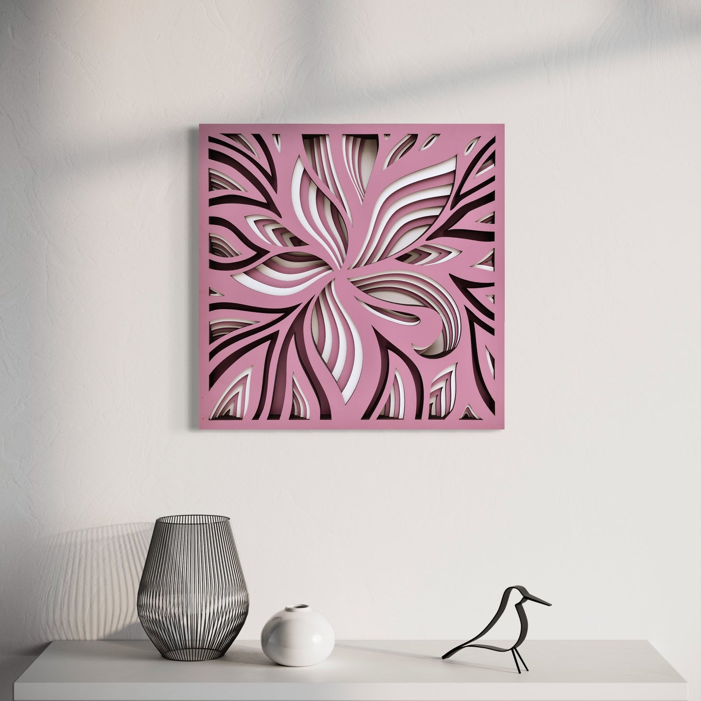 Lily Wooden Wall Art | 15 x 15 Inch | Color Mountbatten Pink And Pearl Bush 