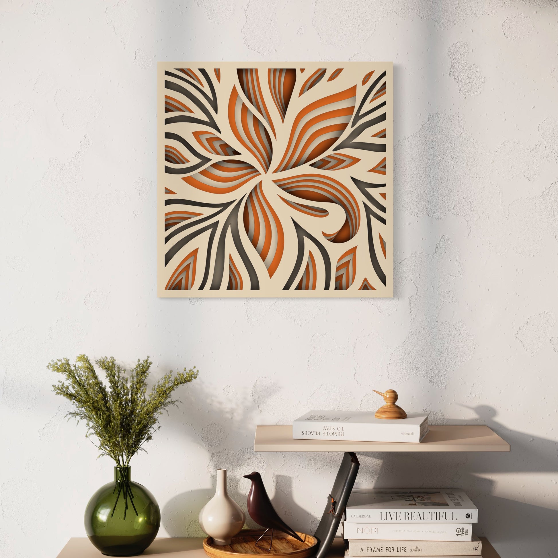 Lily Wooden Wall Art | 15 x 15 Inch | Color Brownish Orange And Pearl Bush 