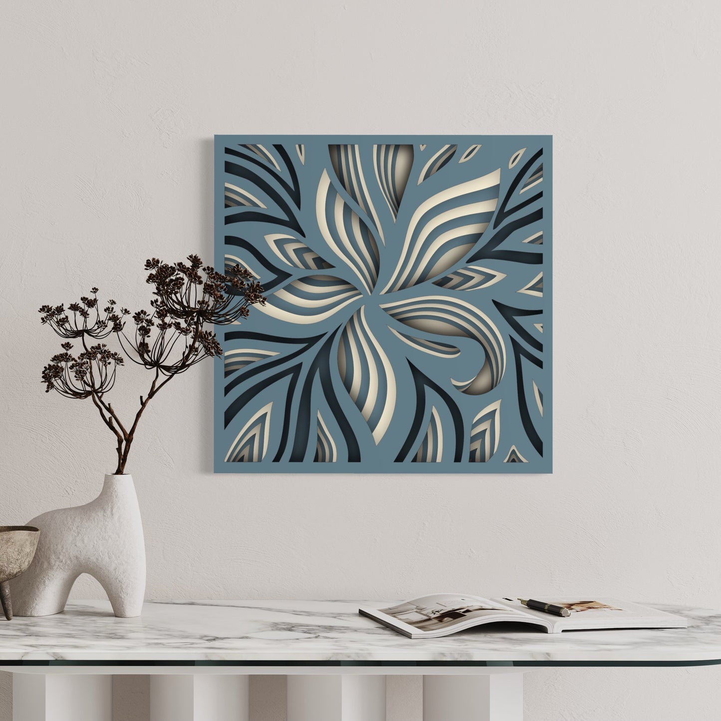 Lily Wooden Wall Art | 15 x 15 Inch | Color Oslo Grey And Pearl Bush 