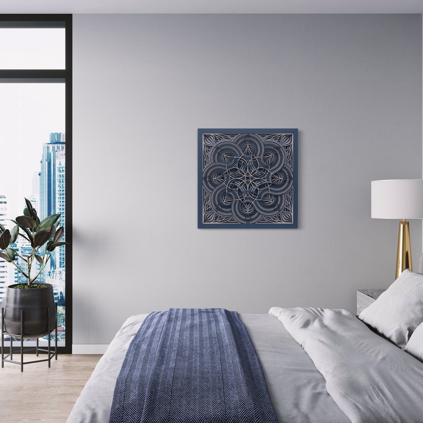 Mandala Wood Wall Art | Color Blue Bayoux And Coral Blue