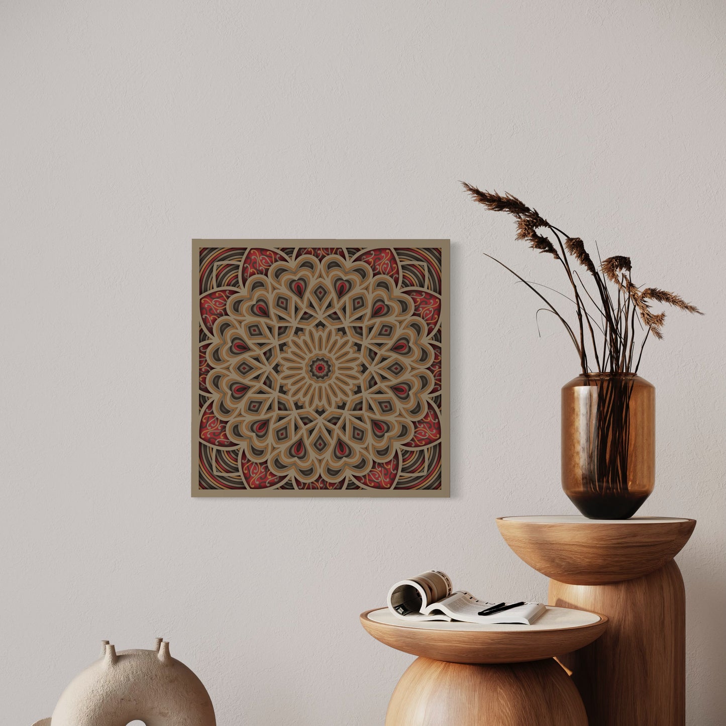 Astral Wooden Wall Art | Color Woody Brown, Dull Brown, Brownish Grey And Dull Red