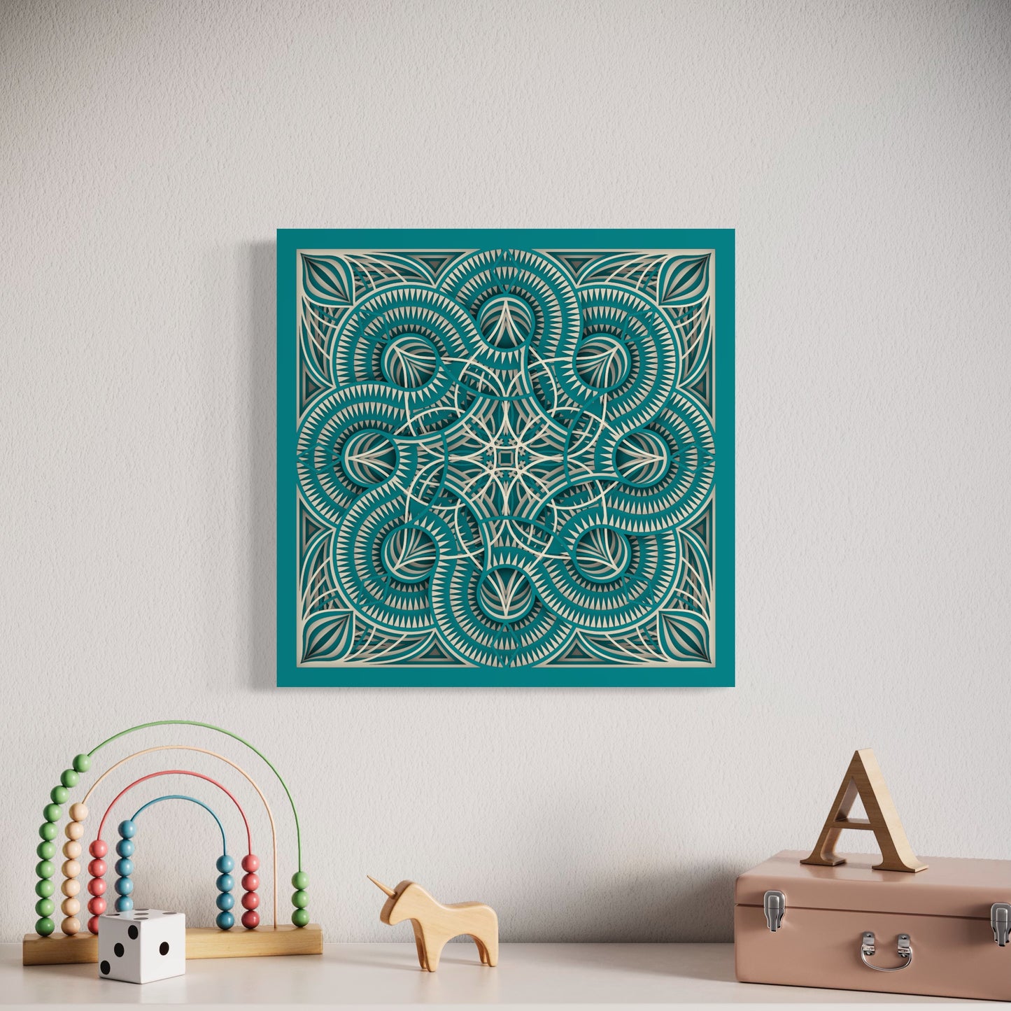 Mandala Wood Wall Art | Color Ocean And Pastel Grey