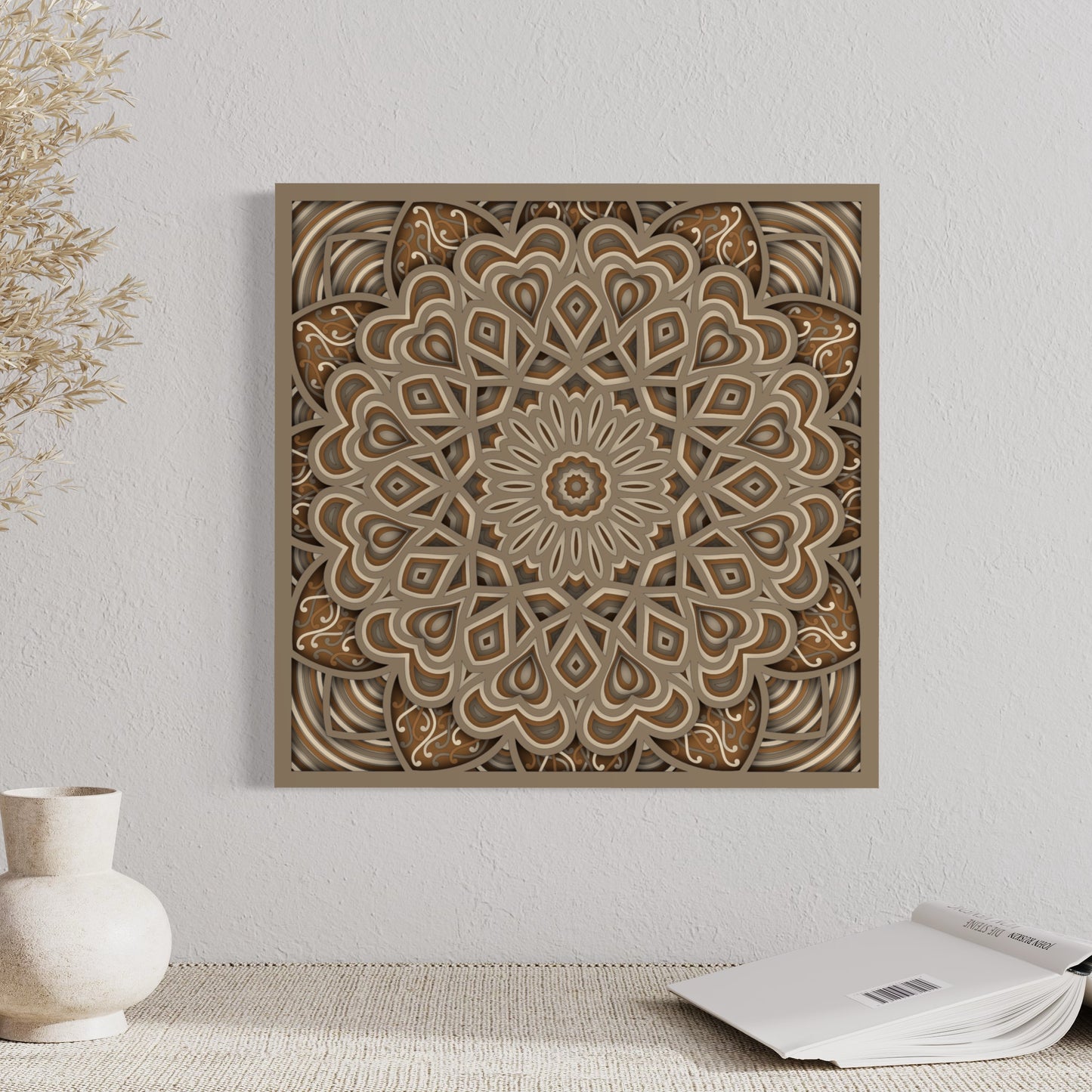 Astral Wooden Wall Art | Color Brownish Grey, Coriander And Dull Brown