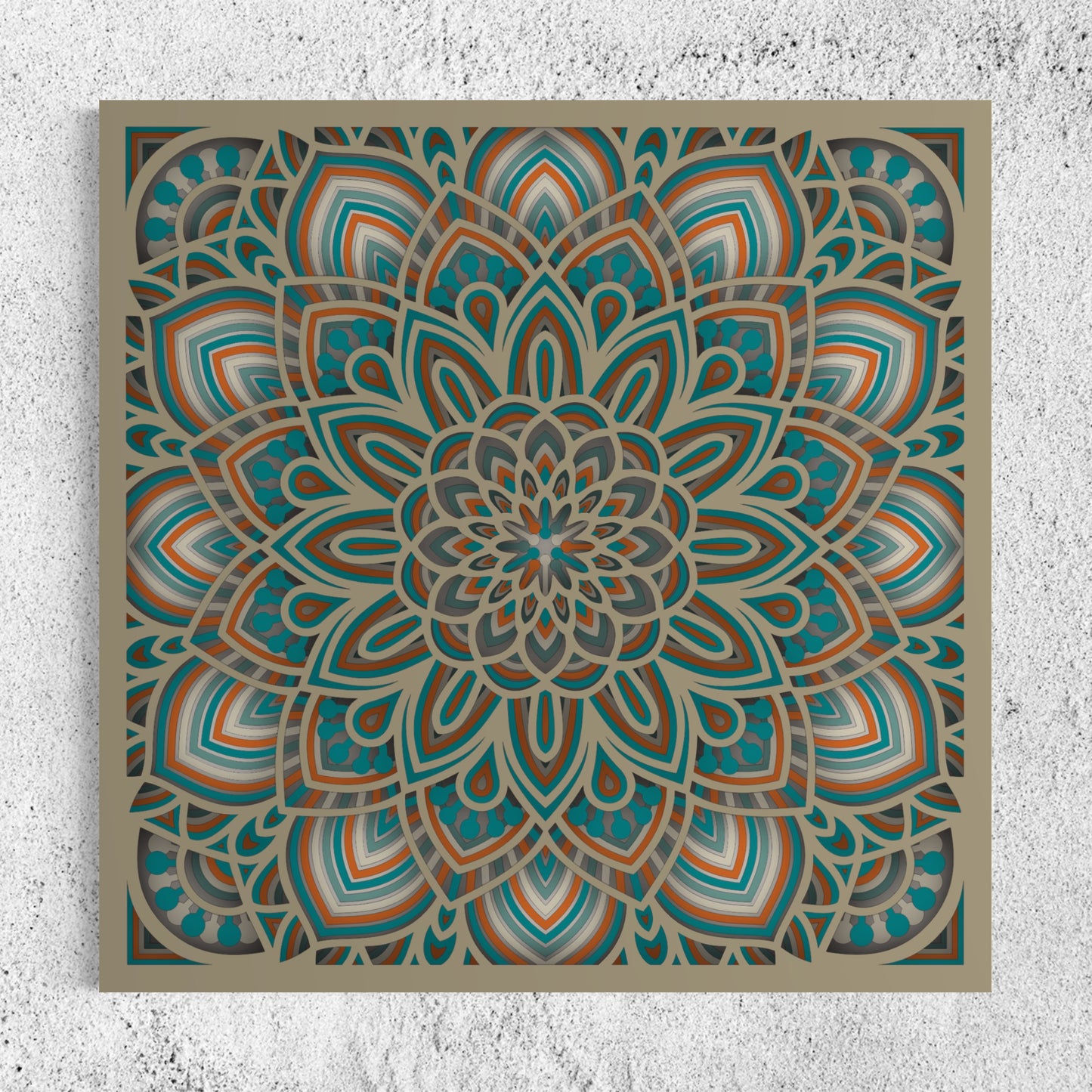 Mandala Wood Wall Art | Color Pearl Bush, Donkey Brown, Ocean, Grey And Brownish Orange