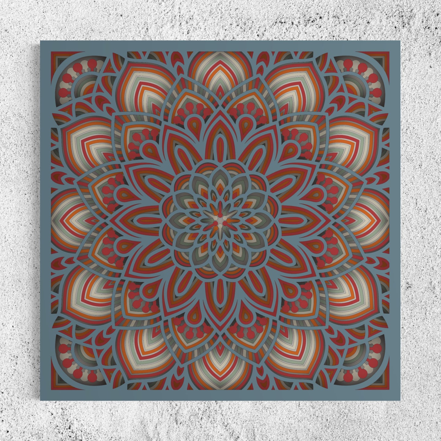 Mandala Wood Wall Art | Color Blue Grey, Clay Ash, Dull Red, Pearl Bush, Brownish Orange