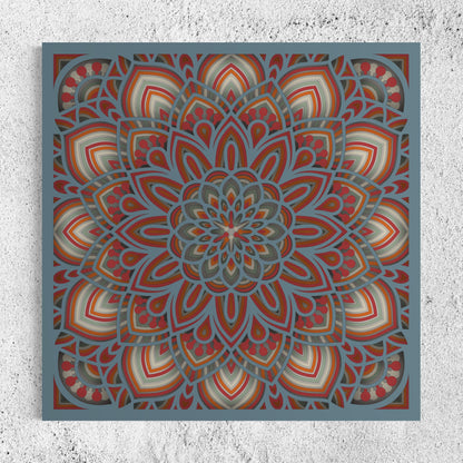 Mandala Wood Wall Art | Color Blue Grey, Clay Ash, Dull Red, Pearl Bush, Brownish Orange