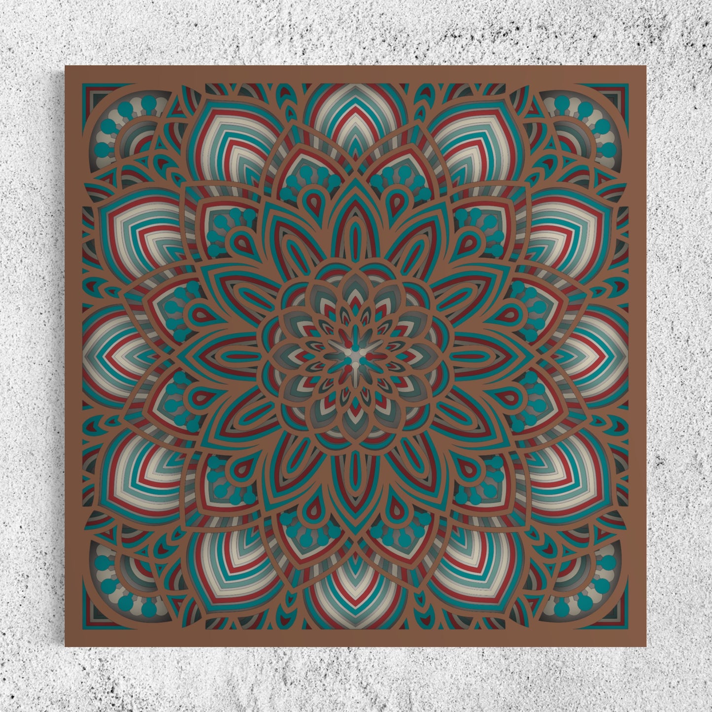 Mandala Wood Wall Art | Color Dull Red, Pearl Bush, Ocean, Neptune and Brown Bear