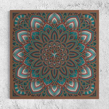 Mandala Wood Wall Art | Color Dull Red, Pearl Bush, Ocean, Neptune and Brown Bear