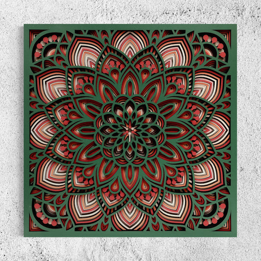 Mandala Wood Wall Art | Color Mineral Green, Pearl Bush, Dull Red, Brownish Orange and Oyster Pink