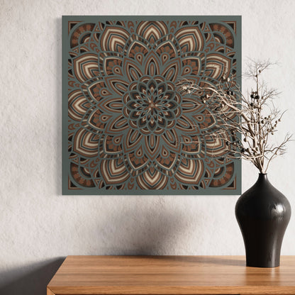 Mandala Wood Wall Art | Color Mid Grey, Soft Amber And Brown Bear