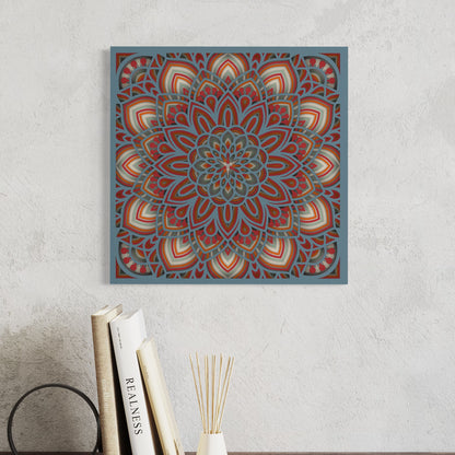 Mandala Wood Wall Art | Color Dull Red, Neptune, Brown Bear, Pearl Bush And Ocean