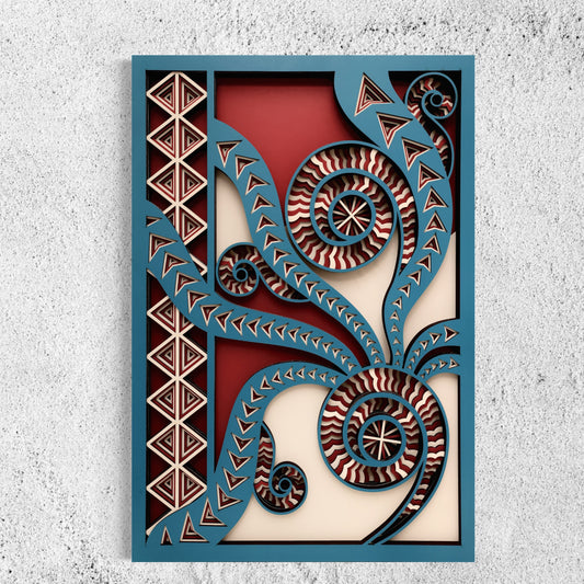 Mansa Wood Wall Art | Color Ocean, Pearl Bush And Dull Red