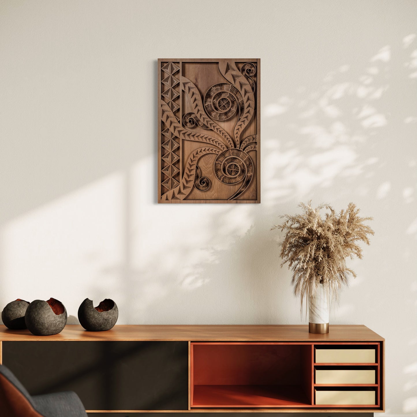 Mansa Multi-Layer Wooden Wall Art | Walnut