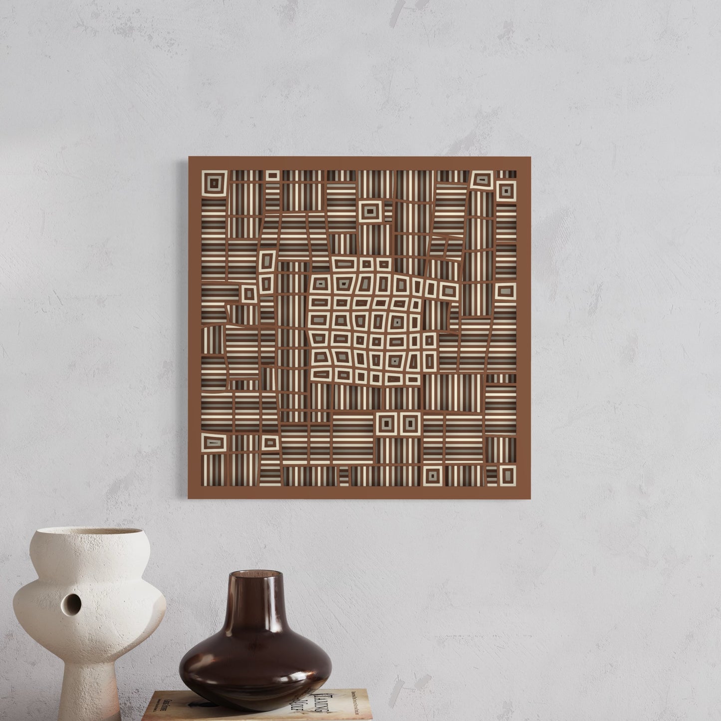 Section Wooden Wall Art | 22 x 22 Inch | Color Dull Brown And Coriander