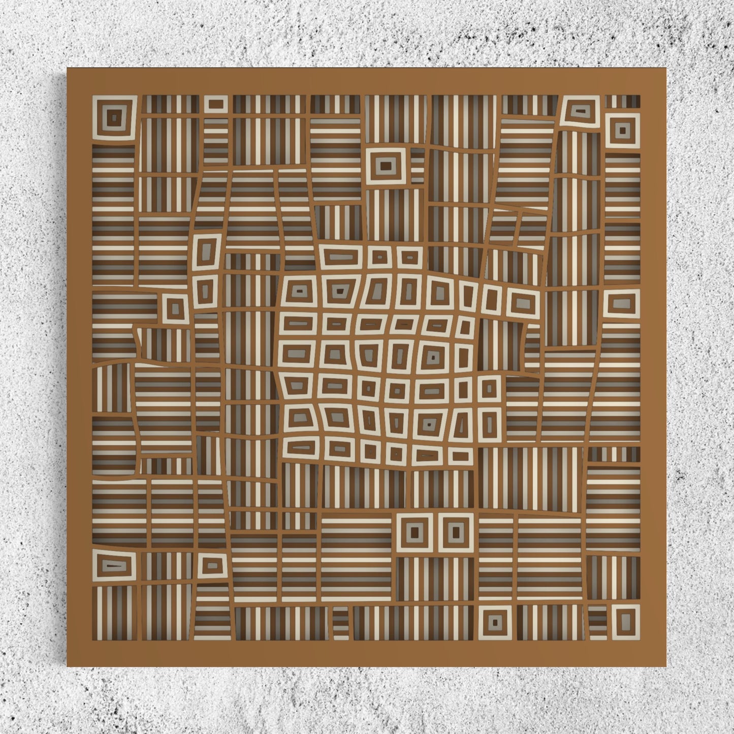 Section Wooden Wall Art | 22 x 22 Inch | Color Dull Brown And Coriander