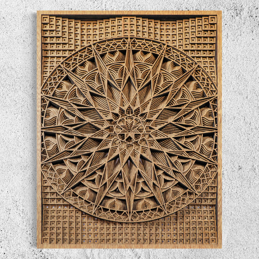 Nova Mandala Multi-Layer Wood Art | White Oak