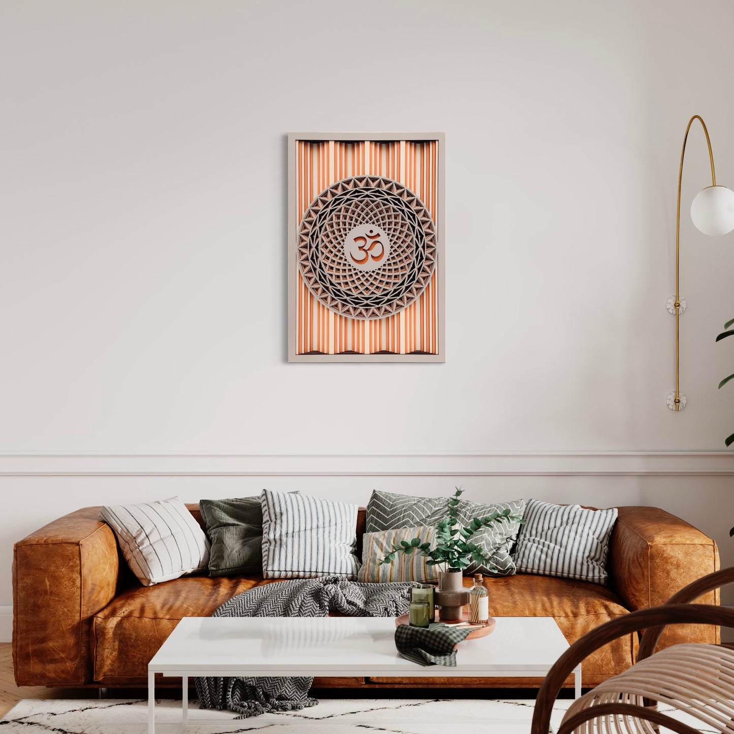 OM Wood Wall Art | Color Brownish Orange, Mid Grey And Coriander