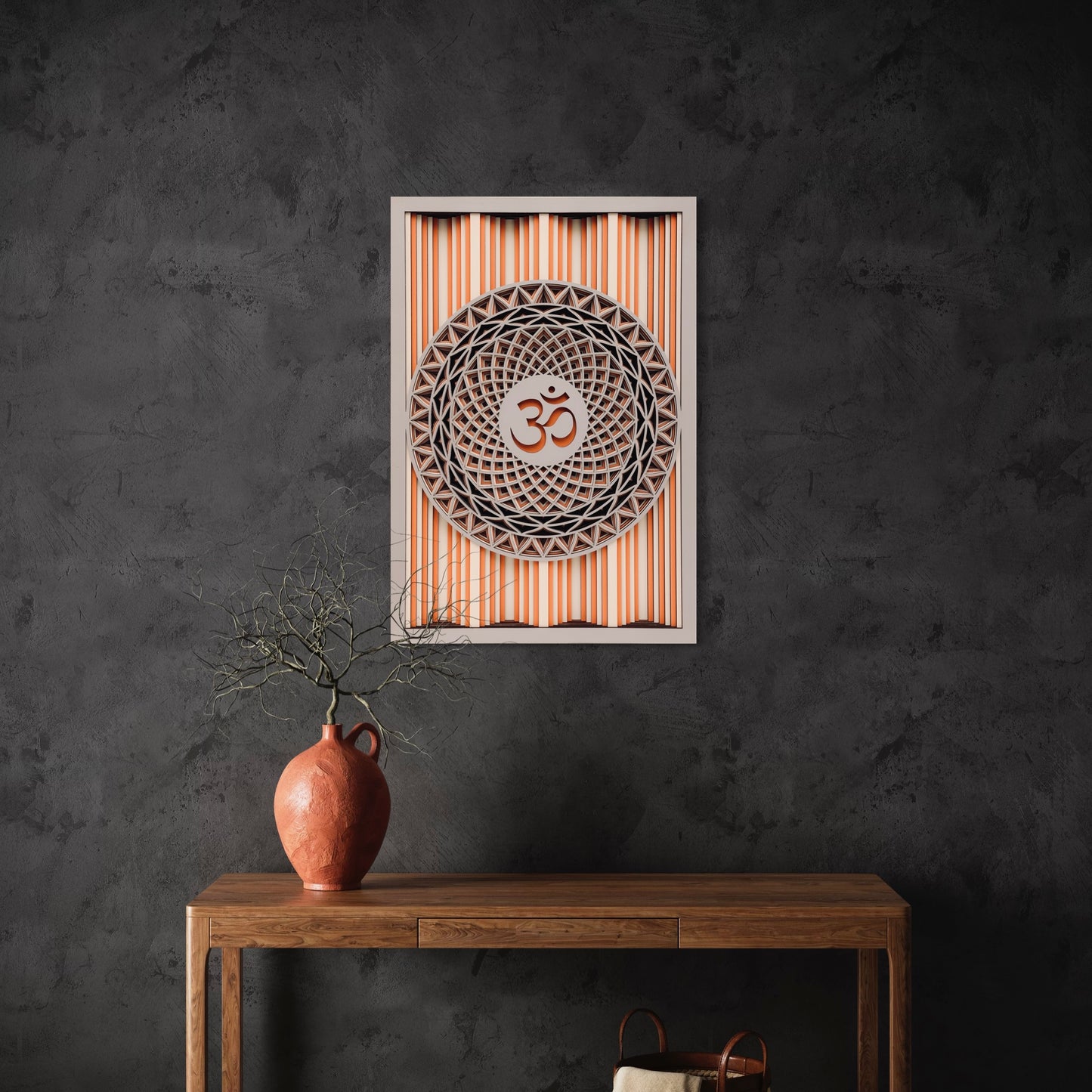 OM Wood Wall Art | Color Brownish Orange, Pearl Bush And Hit Grey