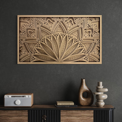 Sunburst Multi-Layer Wooden Wall Art | 22 x 38 Inch | White Oak