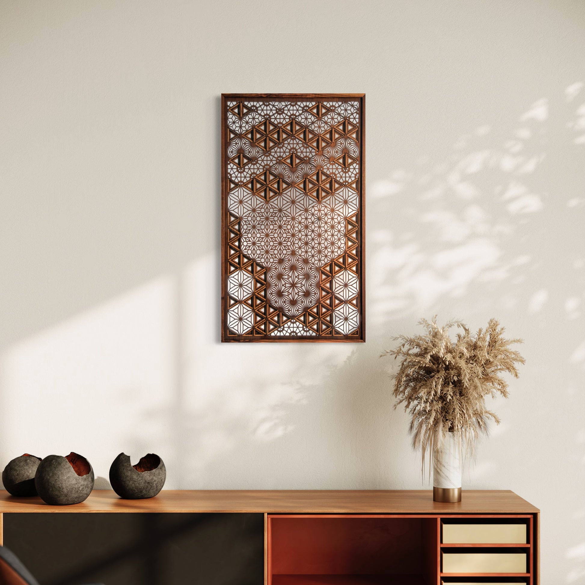 Triangles in Concert Multi-Layer Wooden Wall Art | Mahogany and Walnut